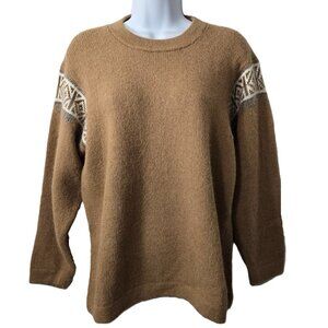 Vintage Peruvian Baby Alpaca Sweater L Knit Crew Neck Pullover Brown Ski Soft